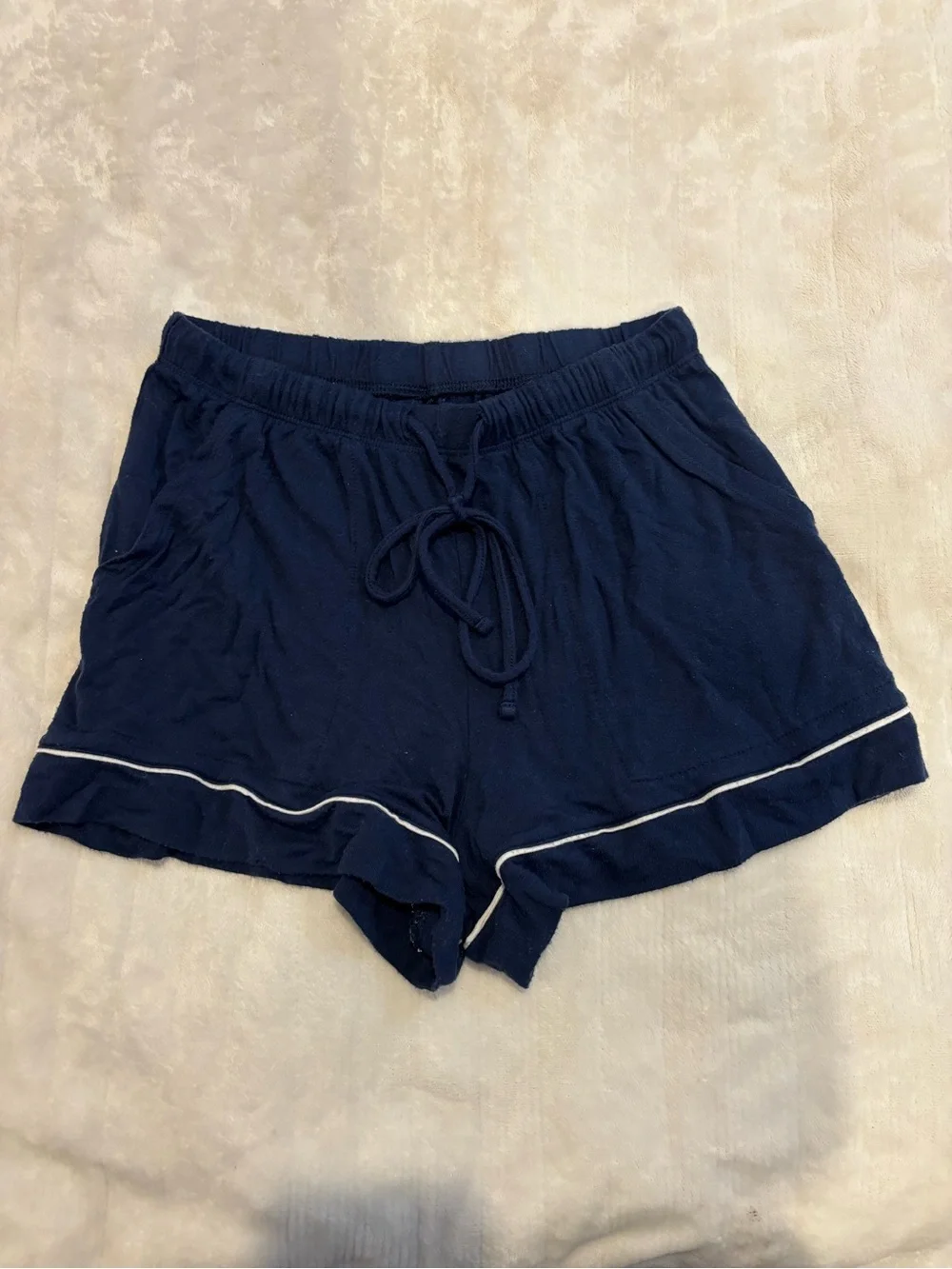 Navy Piped Pajama Set with Shorts